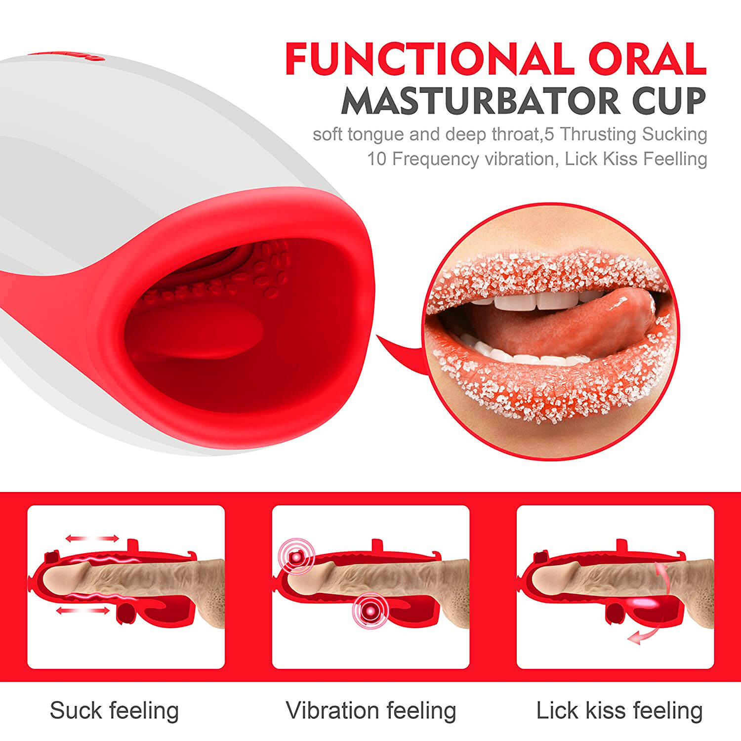 10 Powerful Vibrations Deep Throat Masturbator Smart Heating Waterproof Oral Cup - Adult Toys
