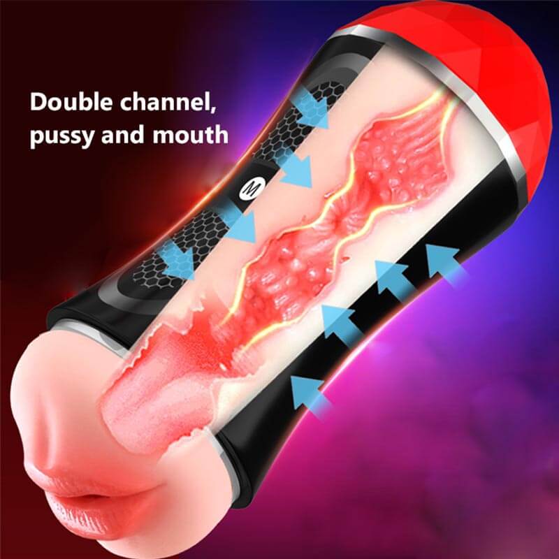 Dual Heads Vagina And Mouth Pocket Pussy Glans Trainer - Adult Toys