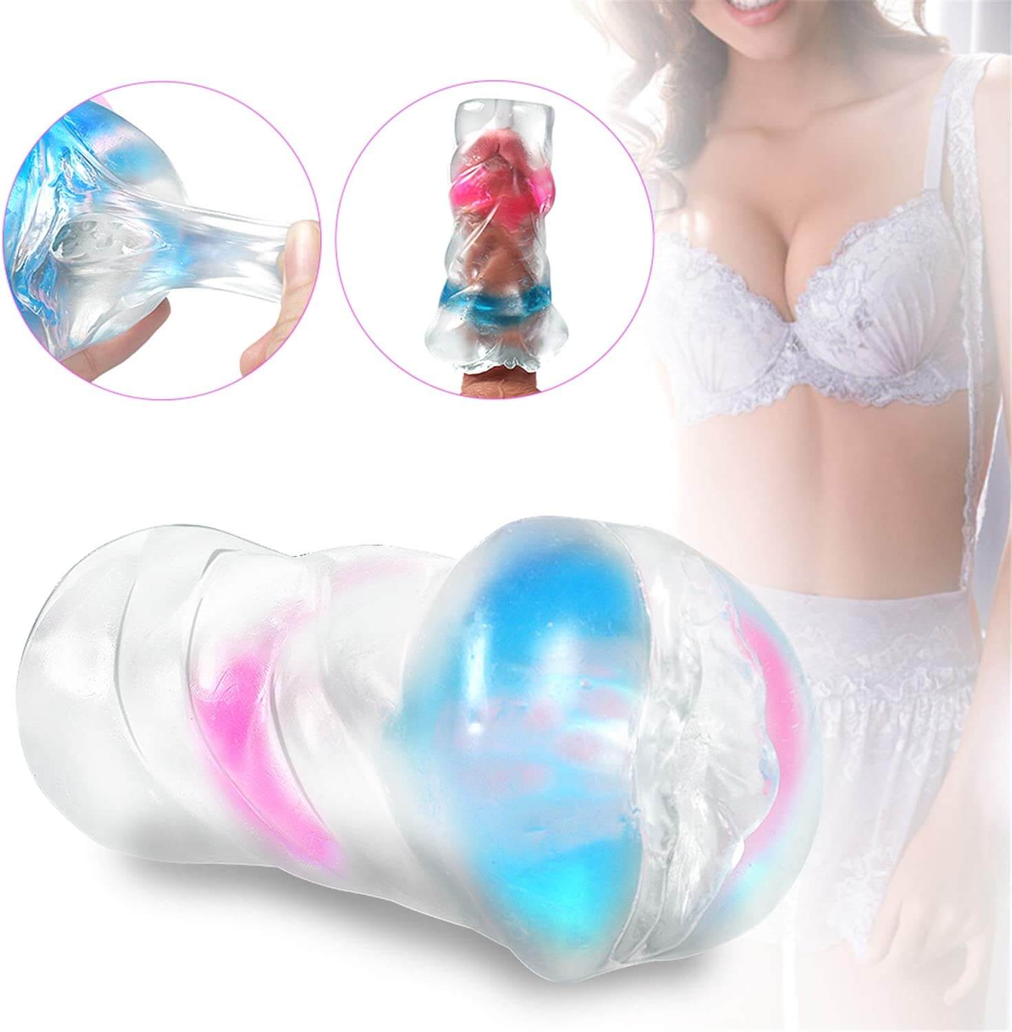 Portable Transparent Jelly Crystal Pocket Pussy With Cock Rings Best Sex Toys