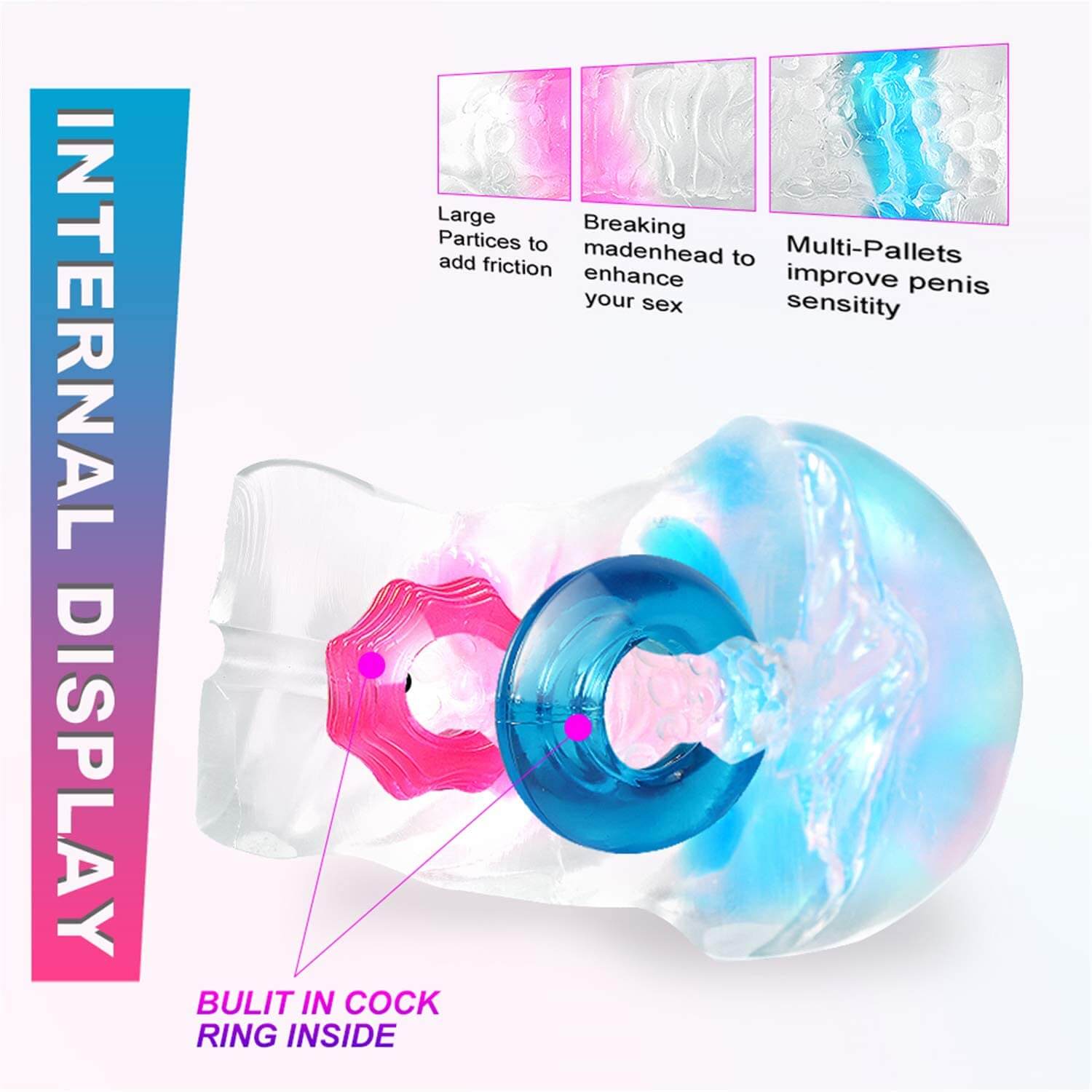 Portable Transparent Jelly Crystal Pocket Pussy With Cock Rings Best Sex Toys