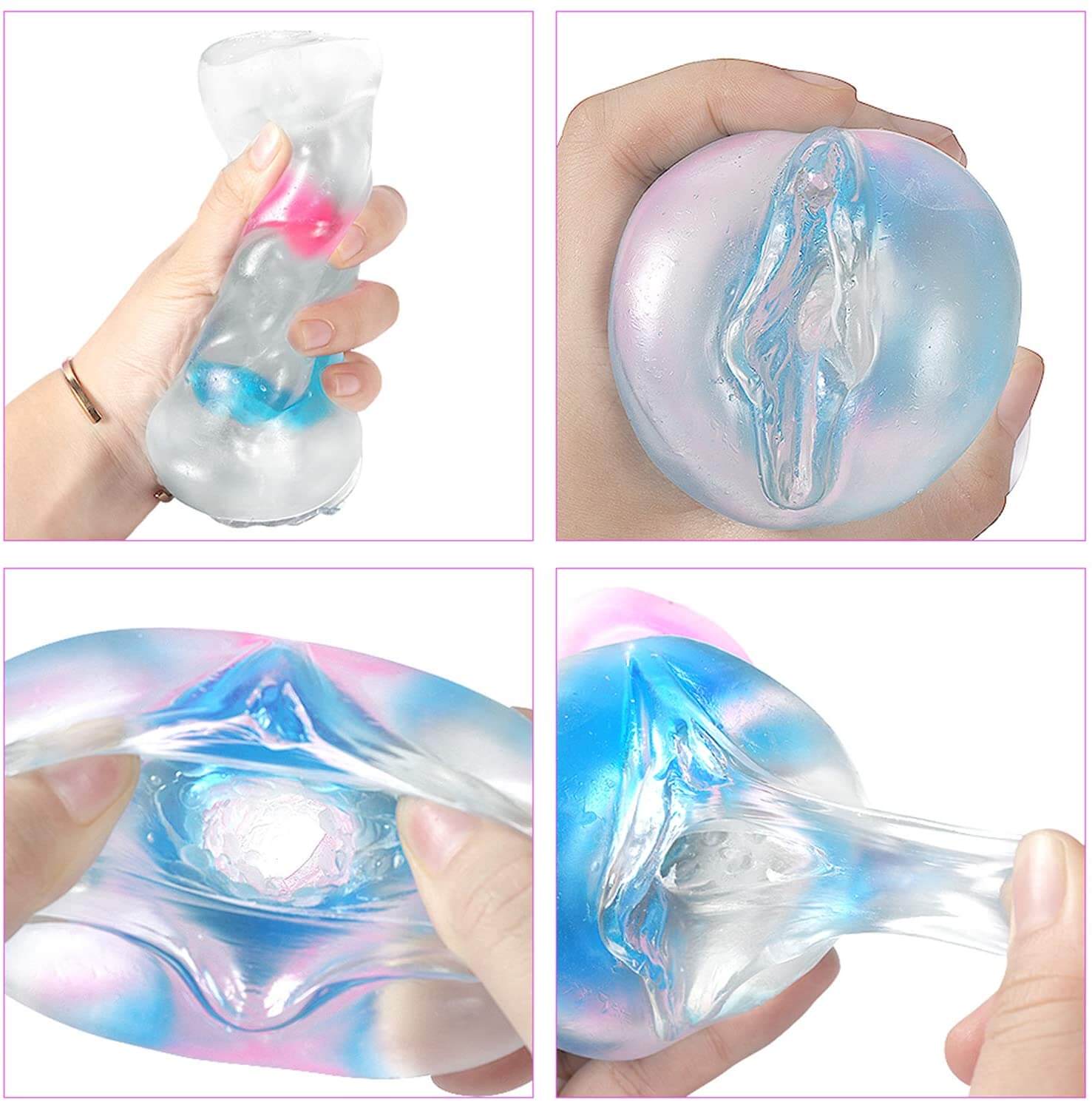 Portable Transparent Jelly Crystal Pocket Pussy With Cock Rings Best Sex Toys