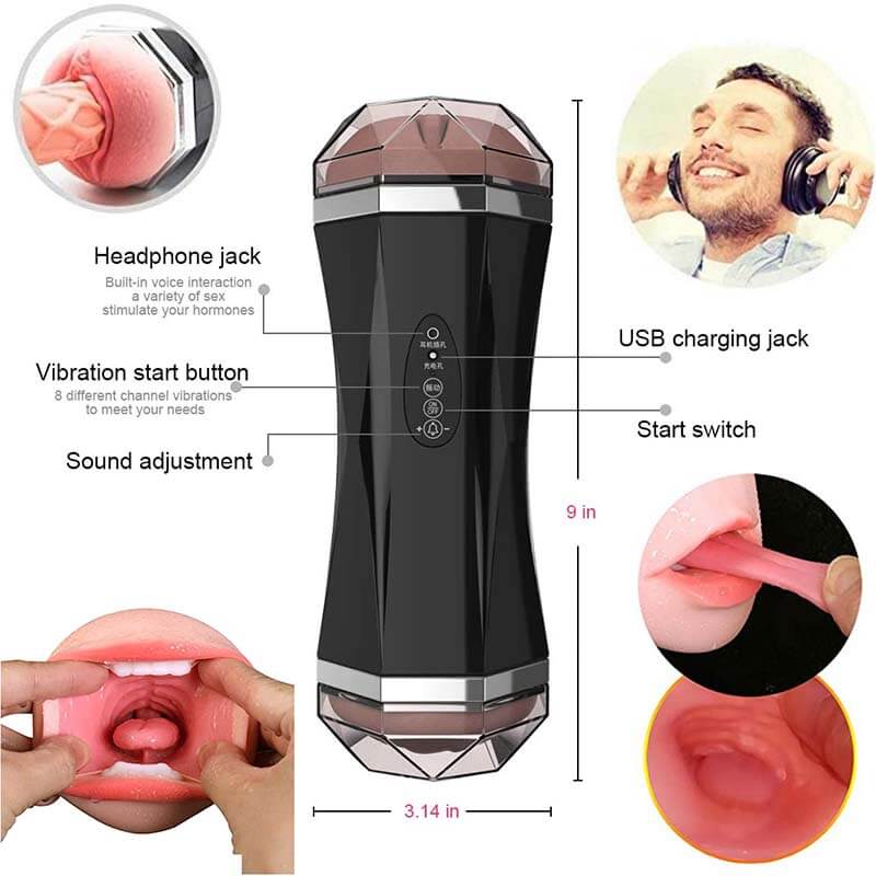 Vagina Mouth Oral Masturbator Vibrating Realistic Pussy - Adult Toys