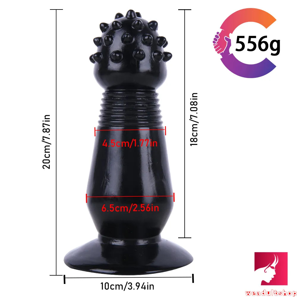 7.87in Black Women Anal Spiked Dildo SM Butt Plug With Thorn