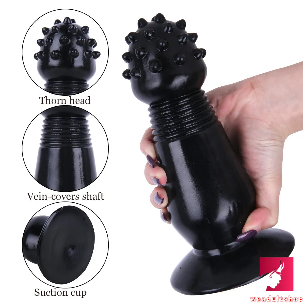 7.87in Black Women Anal Spiked Dildo SM Butt Plug With Thorn