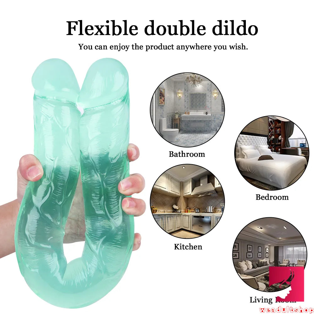 18.11in Long Skinny Dildo Smooth Double Soft Silicone Kiss Sex Toy weadultshop