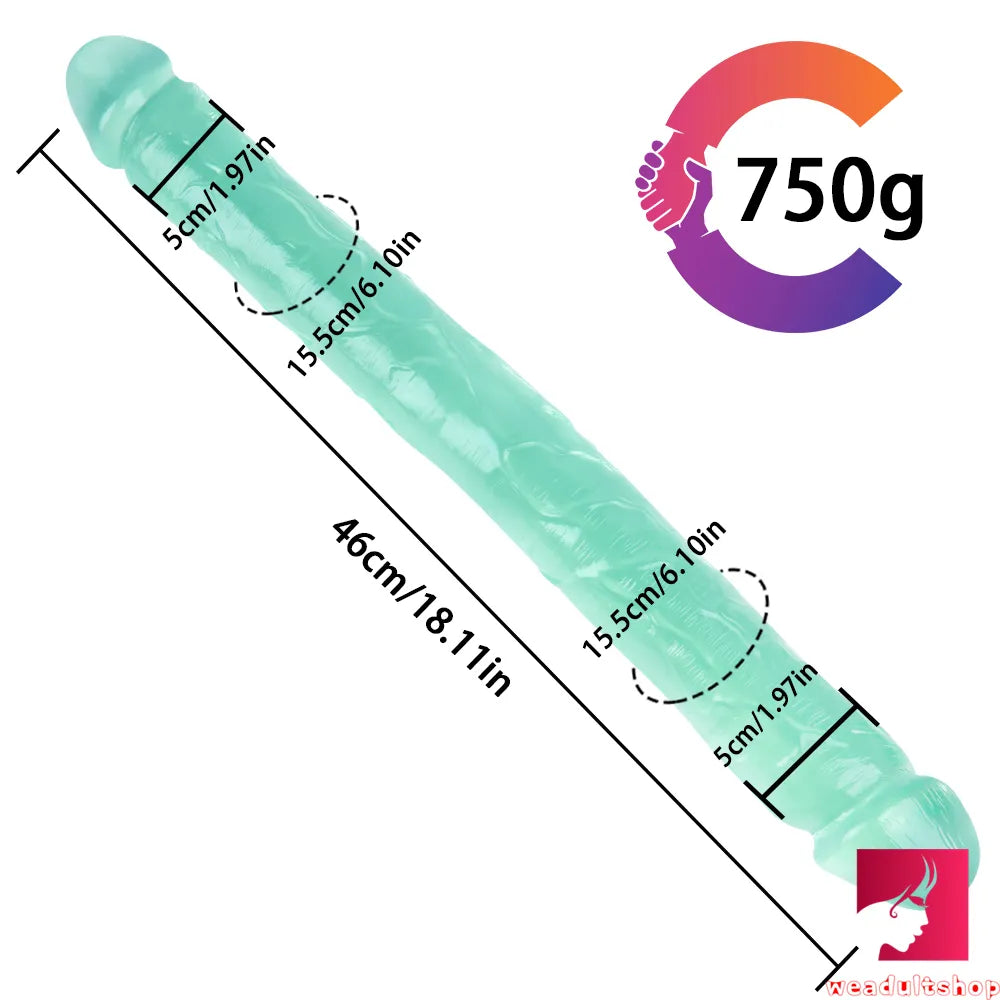 18.11in Long Skinny Dildo Smooth Double Soft Silicone Kiss Sex Toy weadultshop