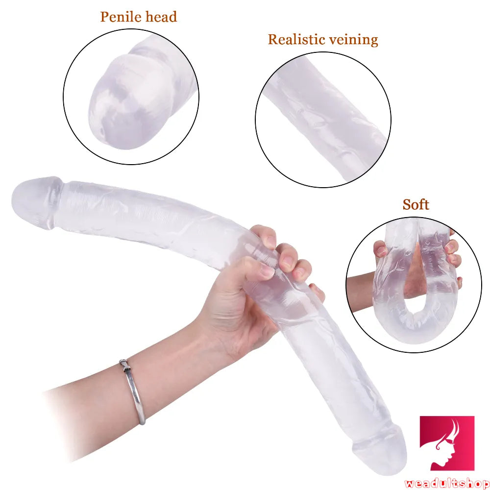 18.11in Long Skinny Dildo Smooth Double Soft Silicone Kiss Sex Toy weadultshop
