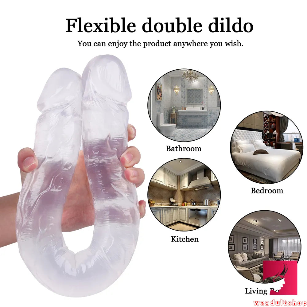 18.11in Long Skinny Dildo Smooth Double Soft Silicone Kiss Sex Toy weadultshop