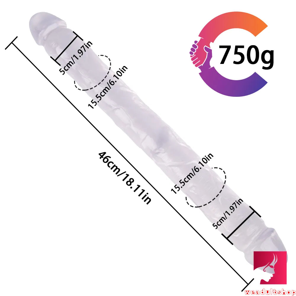 18.11in Long Skinny Dildo Smooth Double Soft Silicone Kiss Sex Toy weadultshop