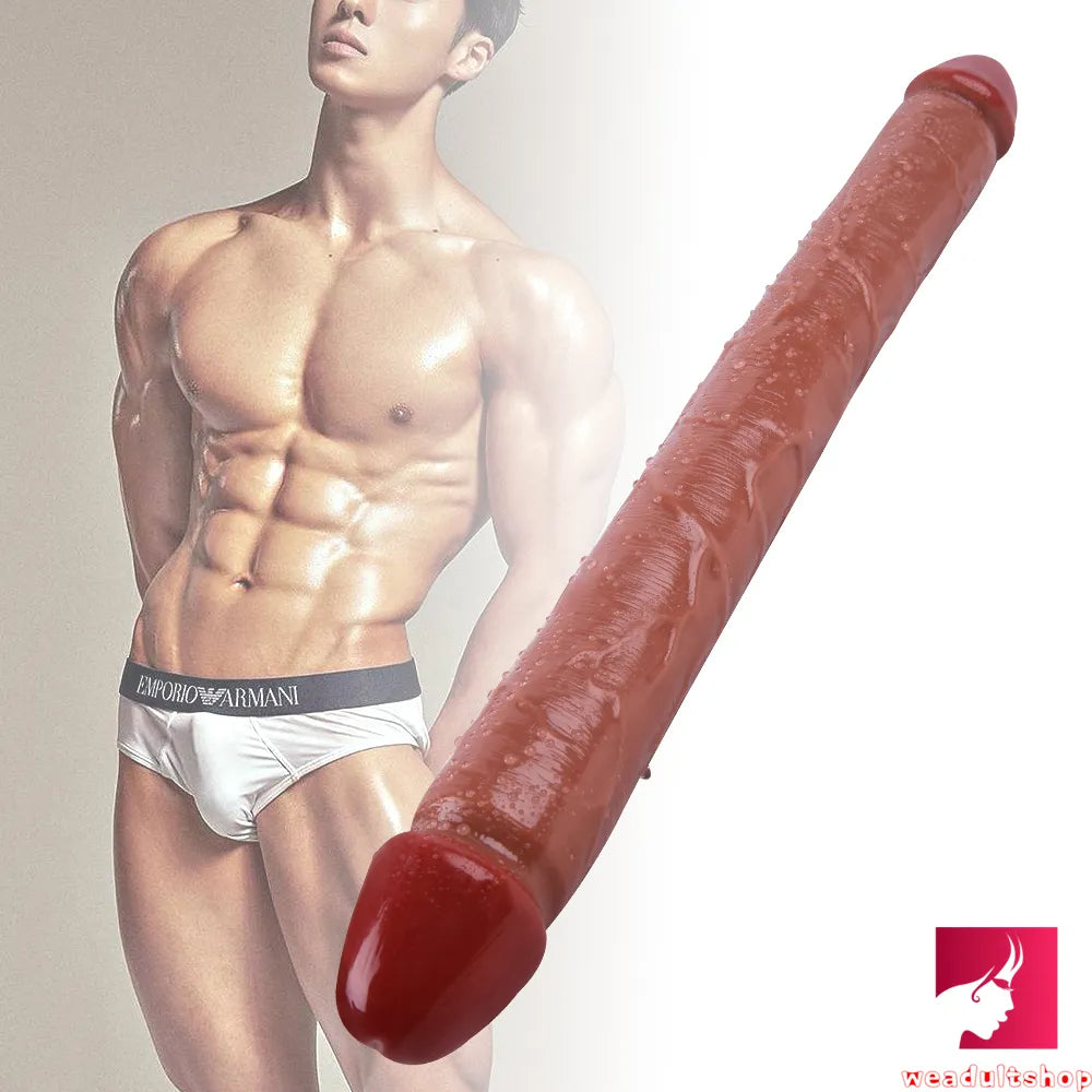 18.11in Long Skinny Dildo Smooth Double Soft Silicone Kiss Sex Toy weadultshop