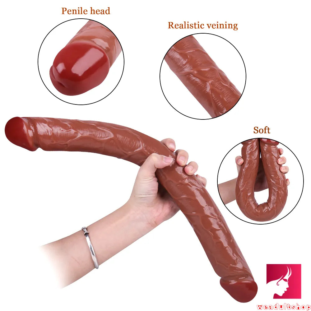 18.11in Long Skinny Dildo Smooth Double Soft Silicone Kiss Sex Toy weadultshop