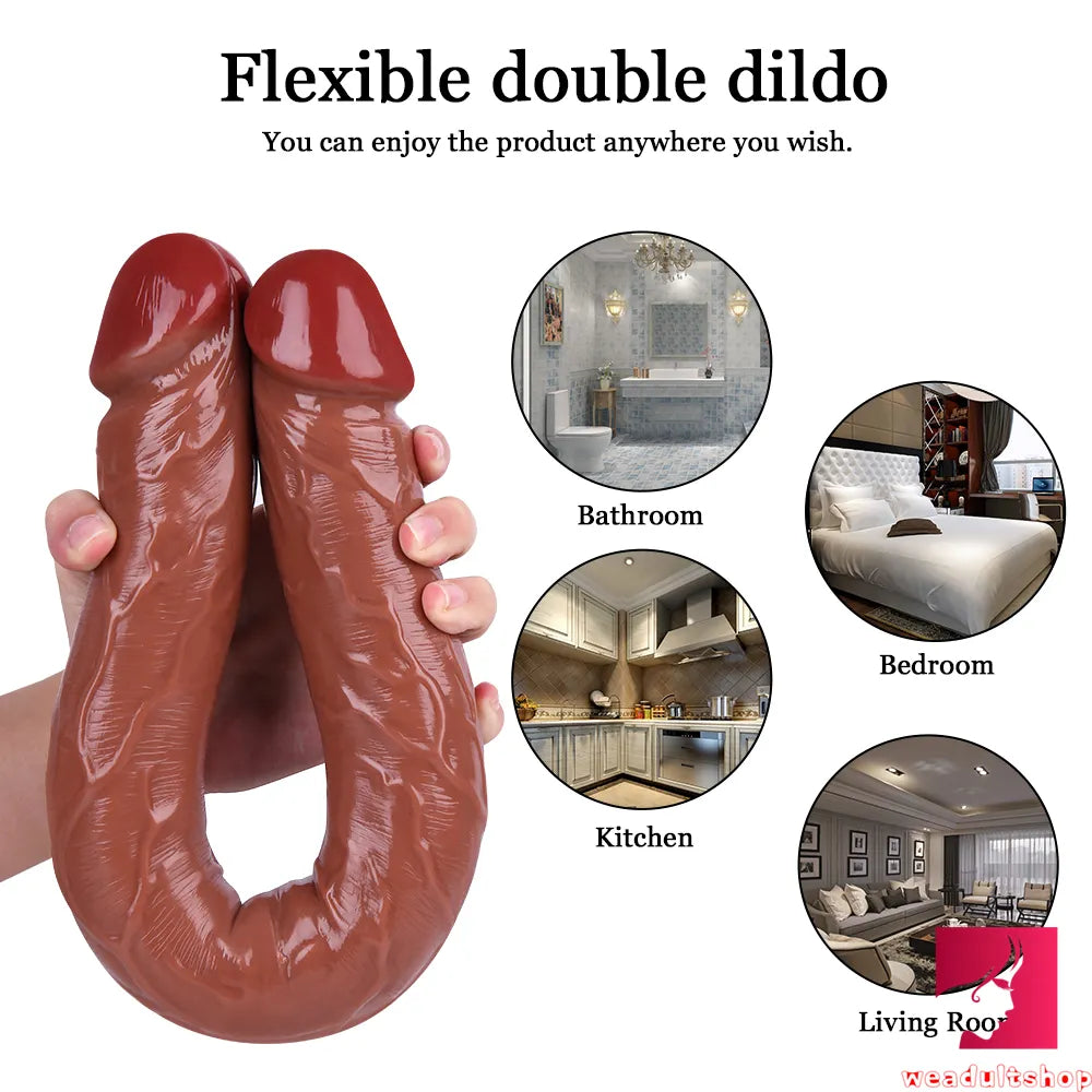 18.11in Long Skinny Dildo Smooth Double Soft Silicone Kiss Sex Toy weadultshop