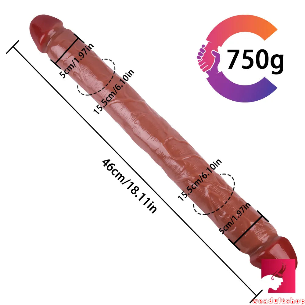 18.11in Long Skinny Dildo Smooth Double Soft Silicone Kiss Sex Toy weadultshop