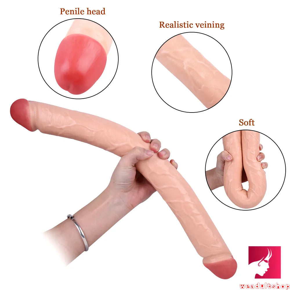 18.11in Long Skinny Dildo Smooth Double Soft Silicone Kiss Sex Toy weadultshop