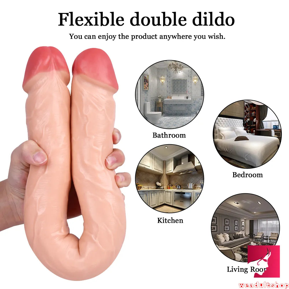 18.11in Long Skinny Dildo Smooth Double Soft Silicone Kiss Sex Toy weadultshop