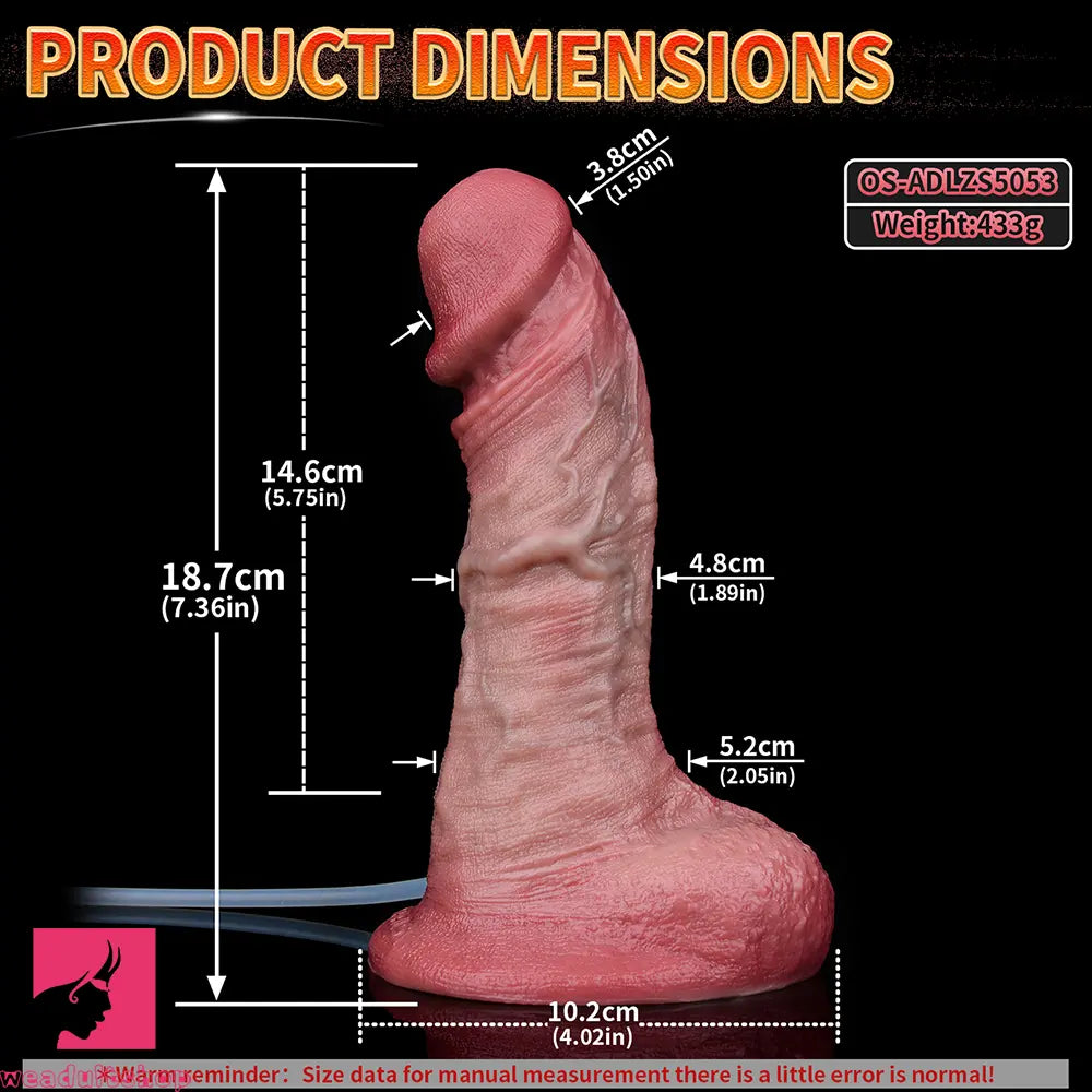 7.36in Realistic Vessel Texture Dual Density Silicone Ejaculating Dildo