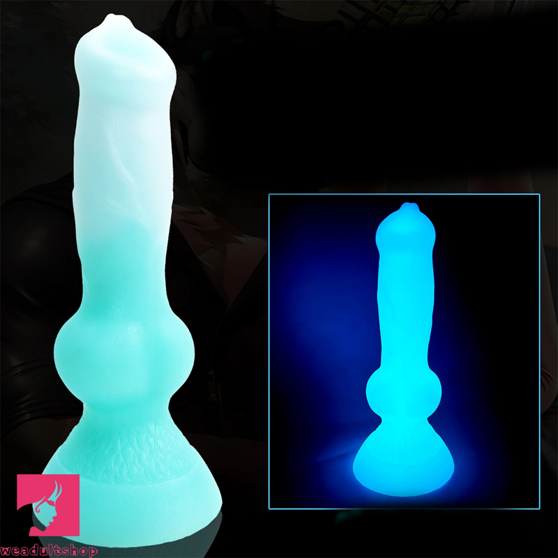 7.49in Dog Cock Knot Dildo Silicone Soft Animal Cock Luminous Clit Dildo
