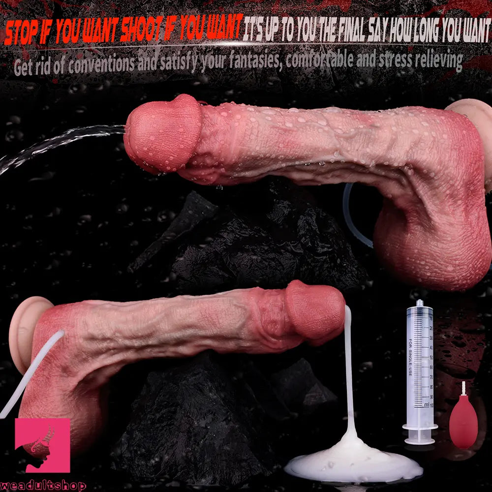 10.12in Couple Sex Game Toy Dual Density Silicone Ejaculating Real Dildo