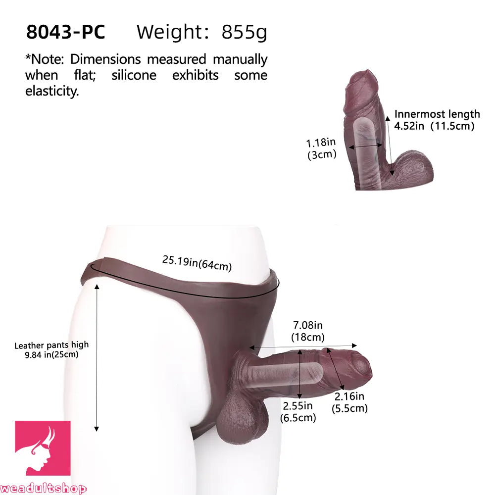 7.08in Uncut Real Texture Soft Silicone Hollow Strap on Dildo Toy Panty