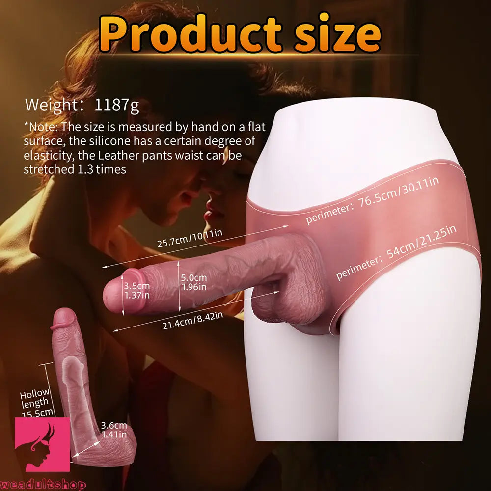 10.11in Hollow Sleeve Strap on Dildo Leather Pants For Men Women Love