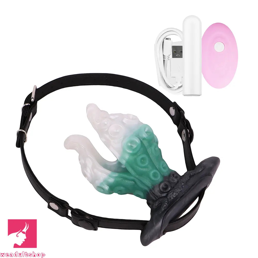 4.25in 5.15in 6.22in Odd Anchor Strap on Vibrating Mouth Gag Tentacle Dildo