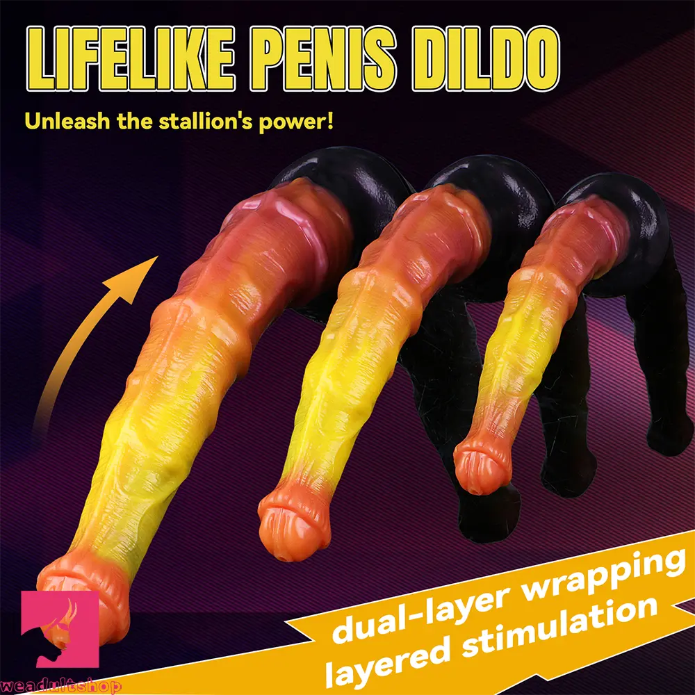 10.82in 13.85in 17.4in Dual Layer Silicone Horse Animal Huge Dildo Cock