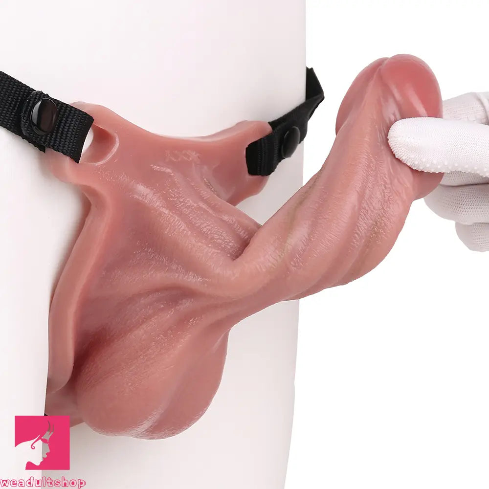 7.28in Hollow Strap on Real Dildo Flesh Tone Realistic Design Cock Toy