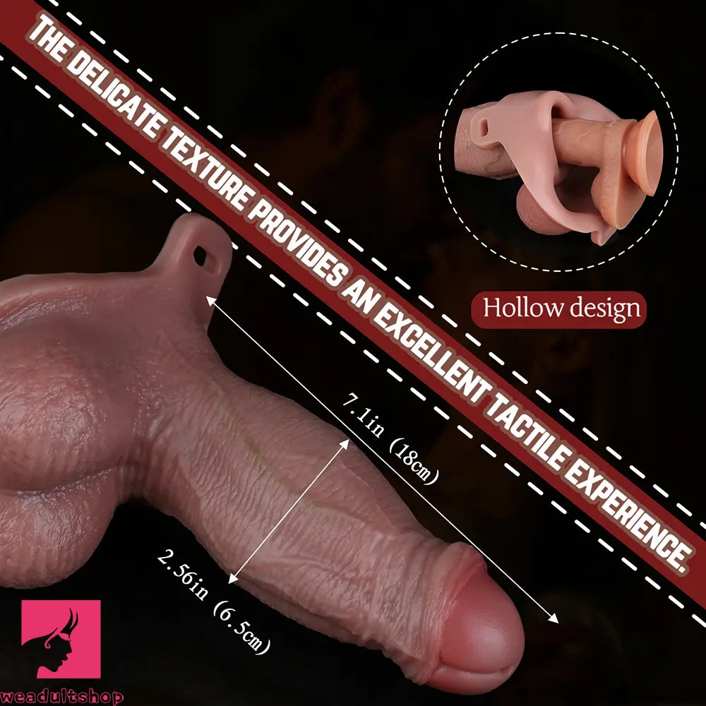 7.1in Hollow Strap on Real Uncut Dildo Adult Sex Toy For Women Cock