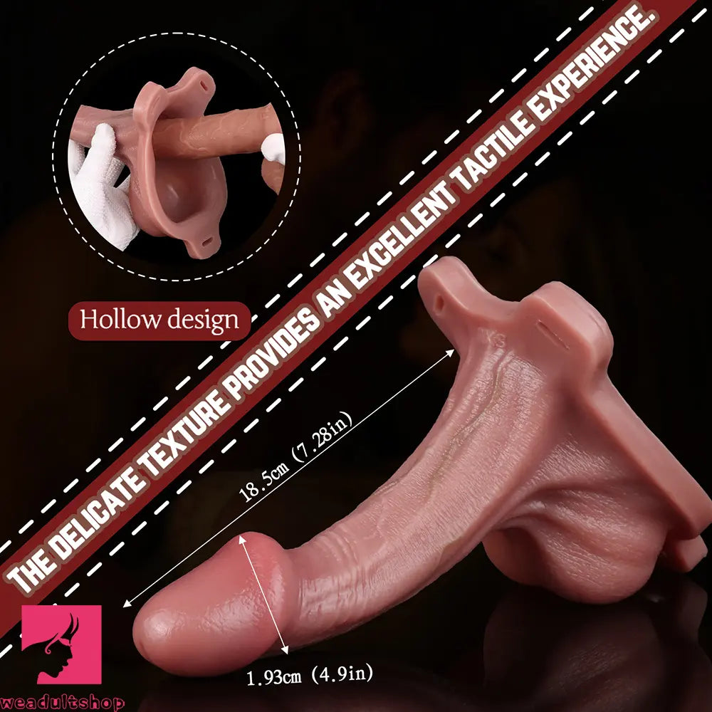 7.28in Hollow Strap on Real Dildo Flesh Tone Realistic Design Cock Toy