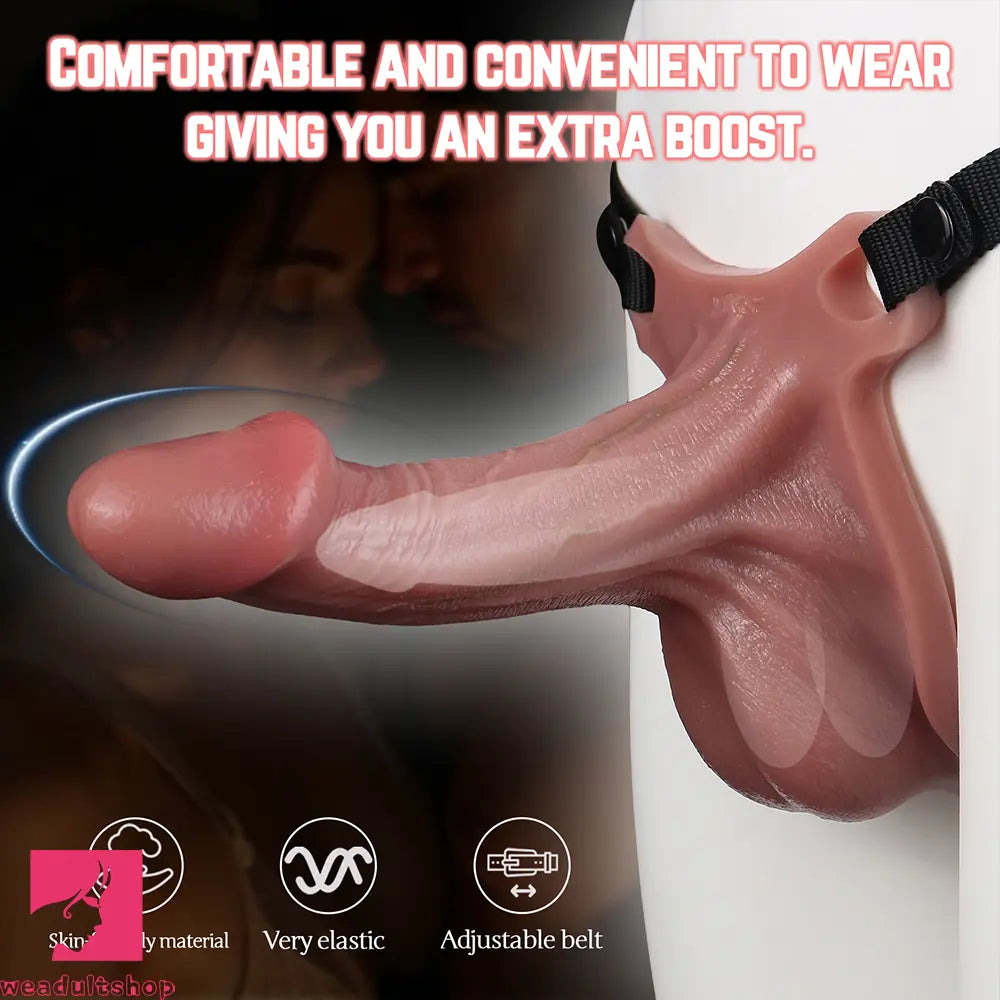 7.28in Hollow Strap on Real Dildo Flesh Tone Realistic Design Cock Toy