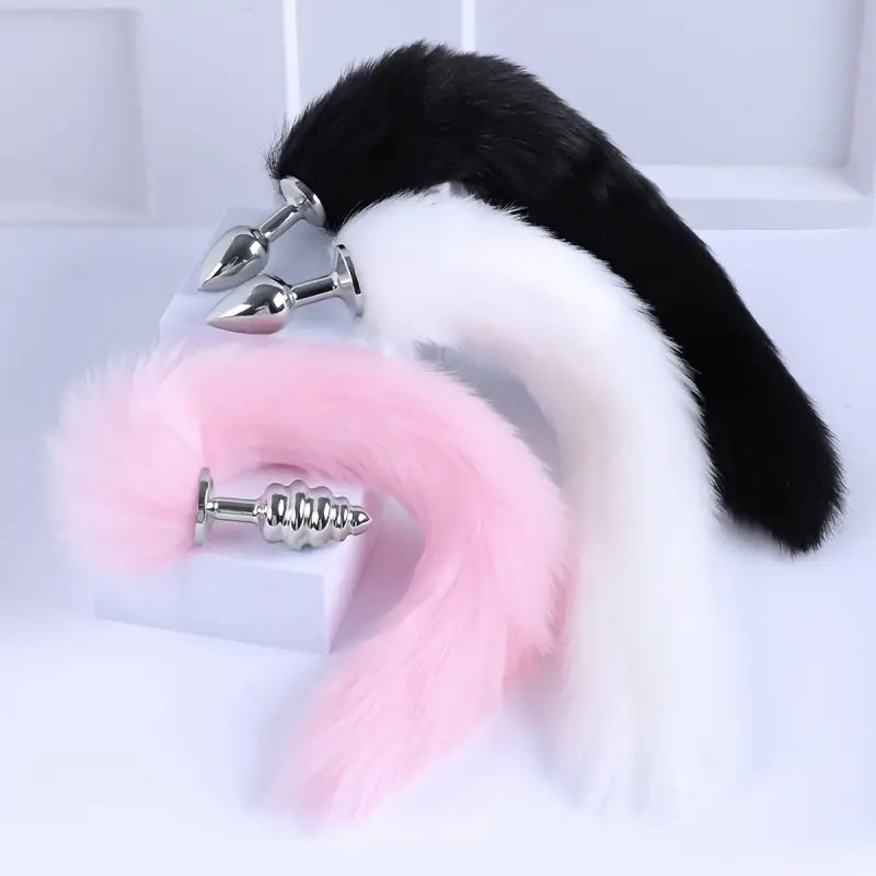 Set Dtachable Fox Tail Anal Plugs Cute Cat Girl Dress-up Bell Necklace