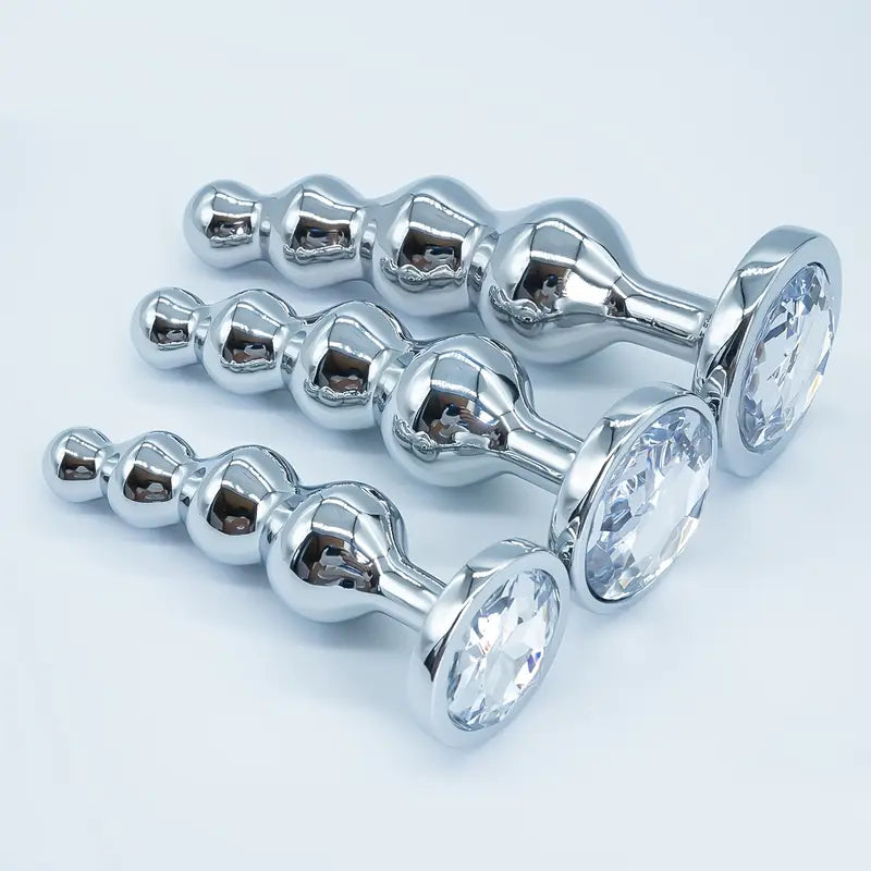 4 Bead Metal Anal Plug Gem Base Butt Plug Beginner Expert Anal Stimulation
