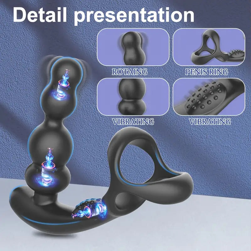 10 Vibration Modes 360° Rotation Thrusting Anal Vibrator with Remote Control