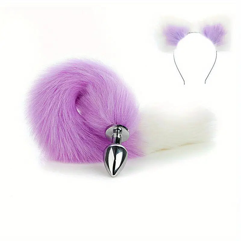 Fur Anal Fox Tail Metal Heads Butt Plug Adult Game Insert Stopper Set