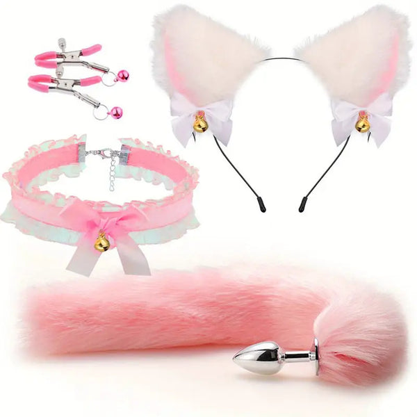 Cat Ears Headband Cute Fox Tail Plug Tail With Small Butt Plug Nipple Clamp