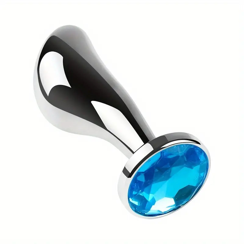 Gemstone Base Stainless Steel Anal Plug Toy With Golden-Plated Flared Base