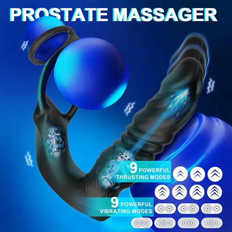 Thrusting Anal Vibrator Prostate Massager 5-in-1 Vibrating Anal Plug Dildo