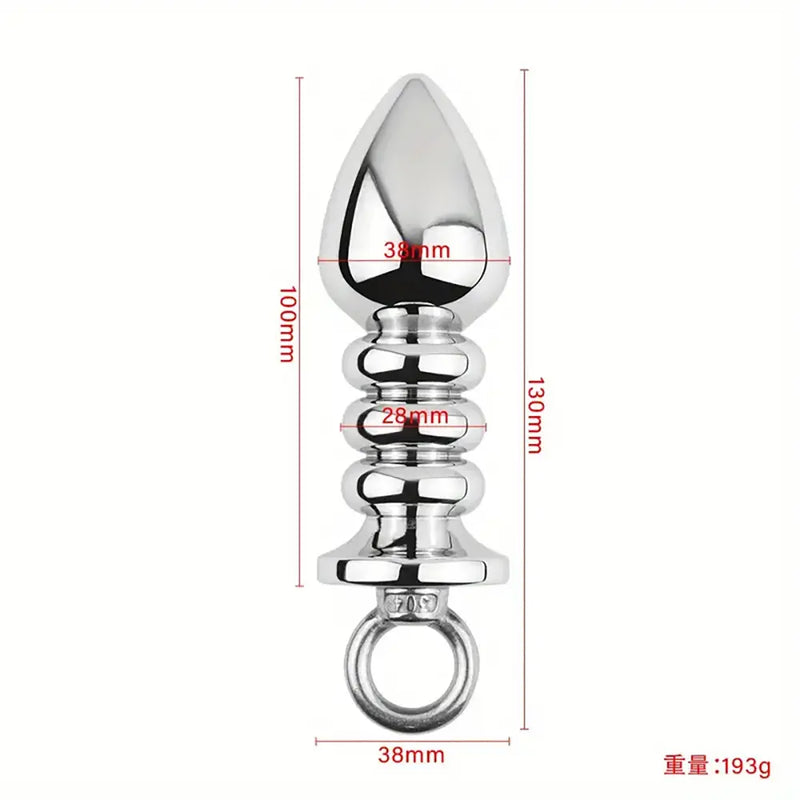 Metal Backyard Ring Threaded Anal Plug Silvery Pulling Plug
