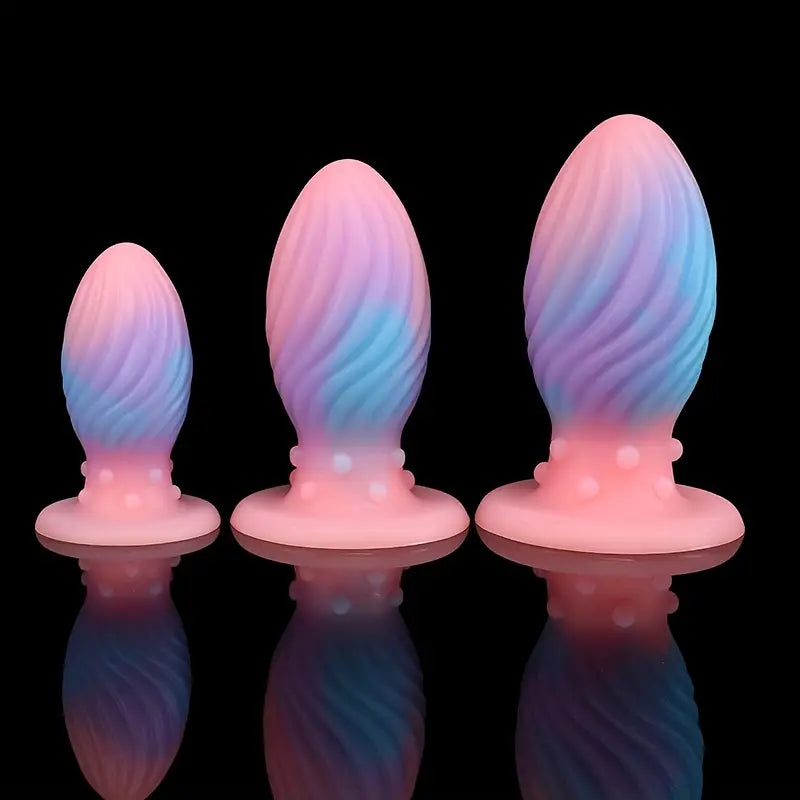 Blue Pink Luminous Mixed Color Soft Silicone Threaded Dragon Egg Anal Plug