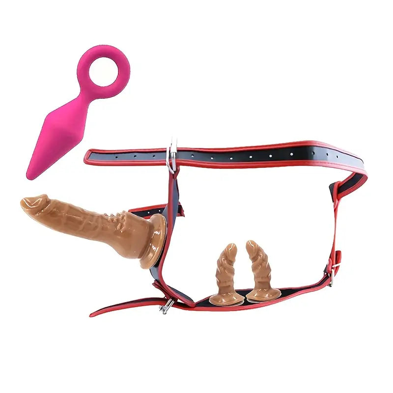 Adjustable Strap-On Dildo Set With 3 Massage Dildos PVC Polyester
