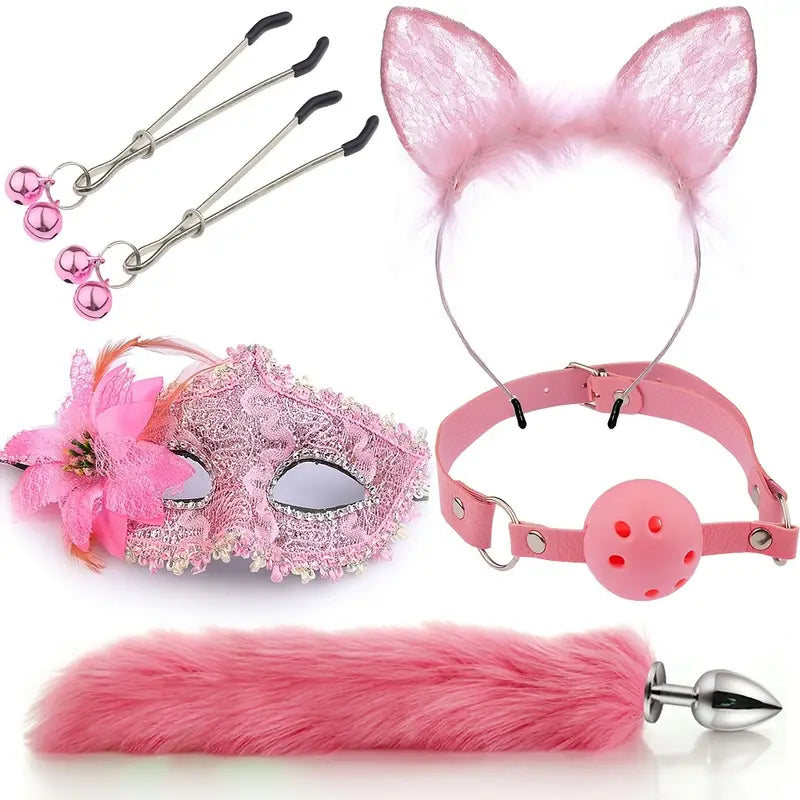 5pcs Coupling Fox Tail Role Playing Anal Plug Mask Ears Hairpin Posterior