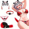 Eye Mask Mouth Ball Panties Four-piece Red Black Fox Tail Anal Plug