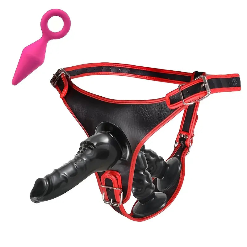 Adjustable Strap-On Dildo Set With 3 Massage Dildos PVC Polyester