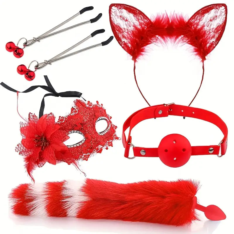 5pcs Coupling Fox Tail Role Playing Anal Plug Mask Ears Hairpin Posterior