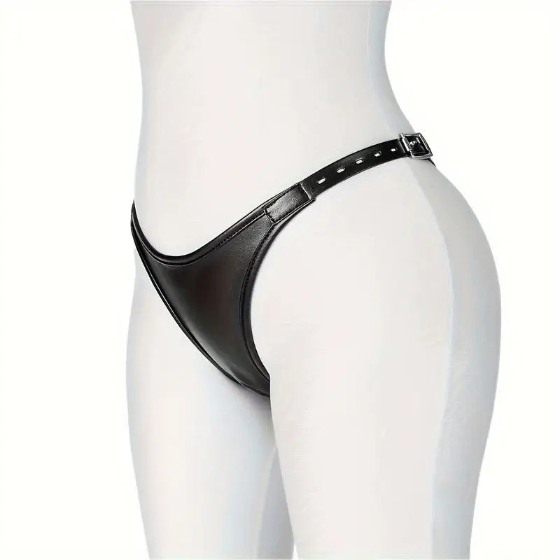Premium Leather Harness Chastity Panties Set Silicone Double Dildos
