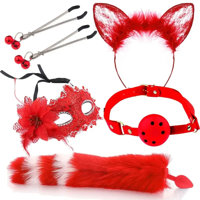 5pcs Coupling Fox Tail Role Playing Anal Plug Mask Ears Hairpin Posterior