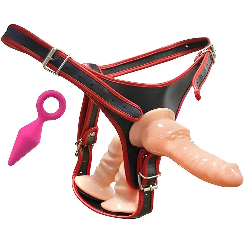 Adjustable Strap-On Dildo Set With 3 Massage Dildos PVC Polyester
