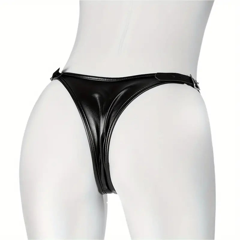 Premium Leather Harness Chastity Panties Set Silicone Double Dildos