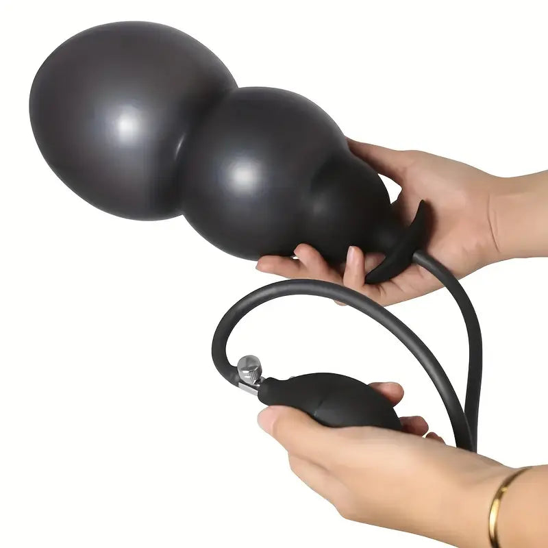 Manual Inflation Silicone Anal Plug Black Adult Toy Manual Expansion Toy