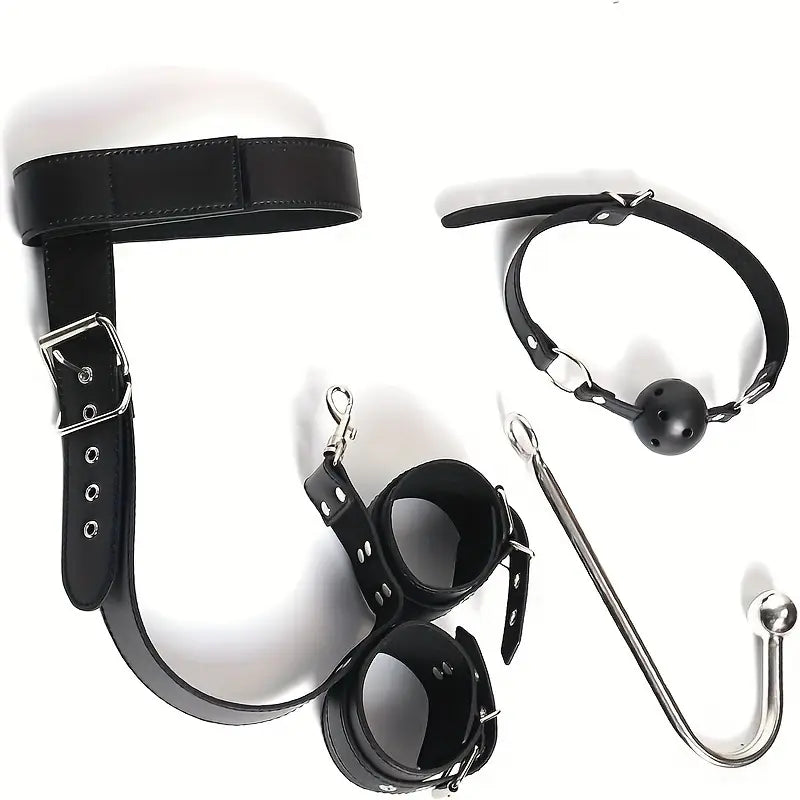 4th Generation With Traction Chain Handcuffs and Collar Anal Metal Hook